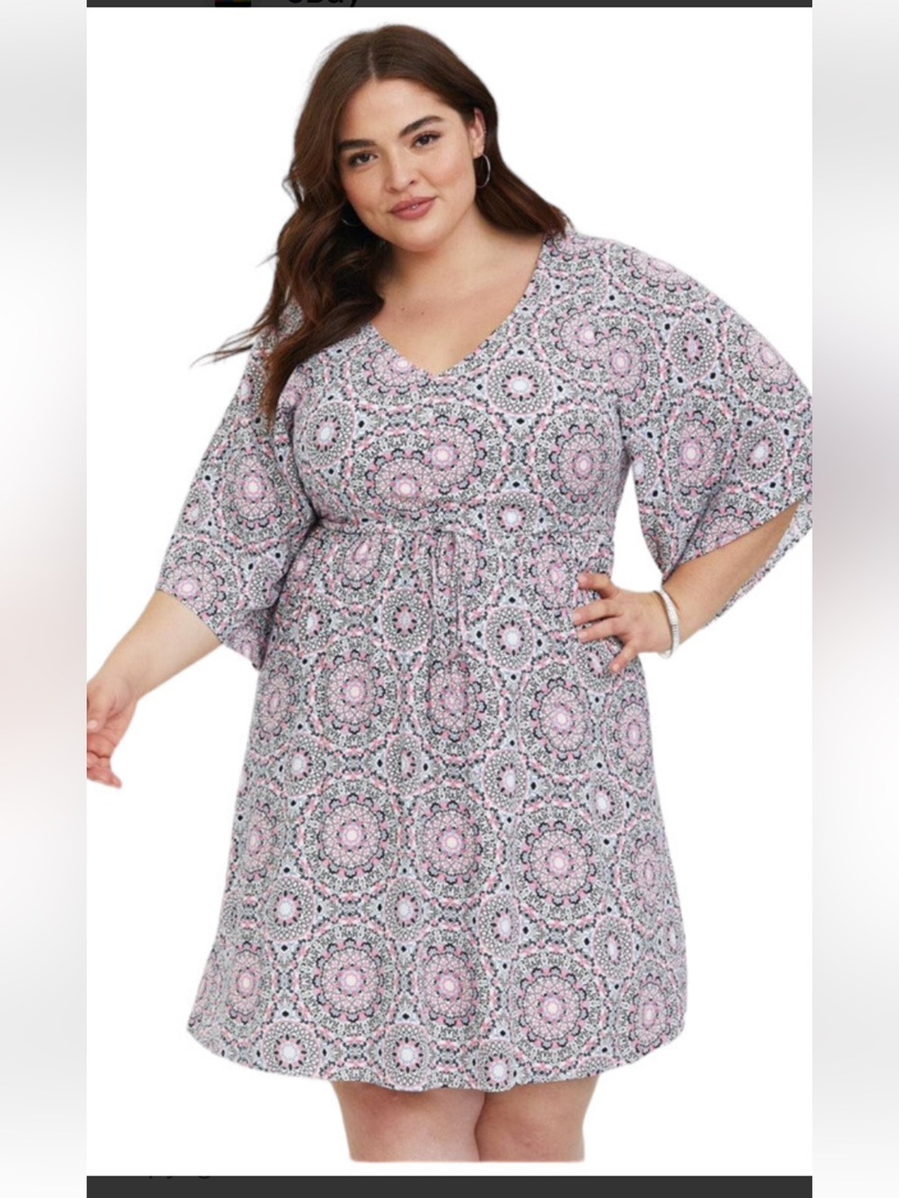 torrid Pink Black Medallion Crisscross V-Neck Midi Dress